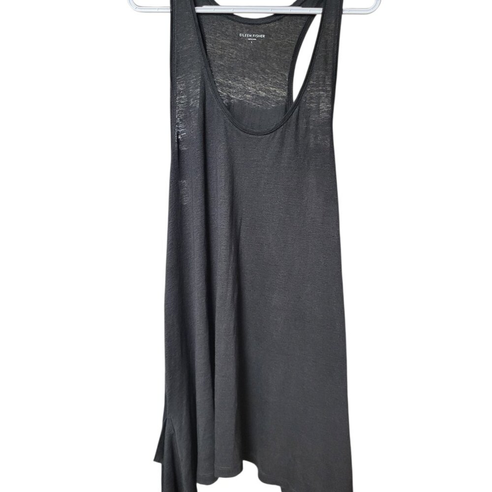 EILEEN FISHER Linen Slub Tank Tunic Large Racerback Asymmetrical Side Pockets